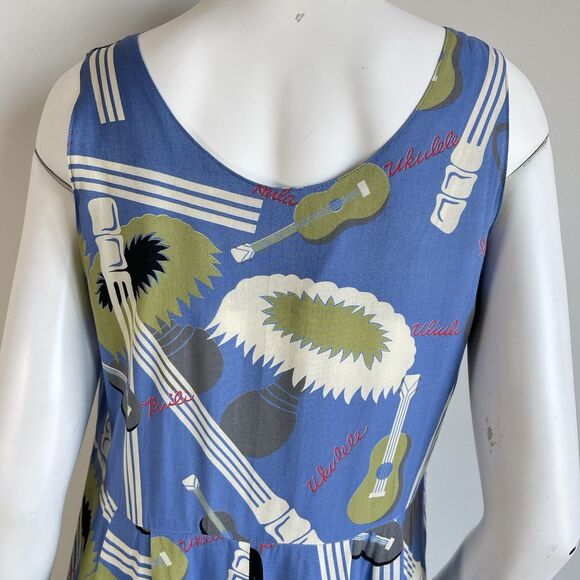 80's Vintage Reyn Spooner Hawaiian Midi Dress Ukelele Rare Print Rayon Sz Small - Picture 7 of 16